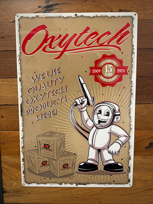 OXYTECH 15TH ANNIVERSARY VINTAGE TIN SIGN - 600 X 400MM