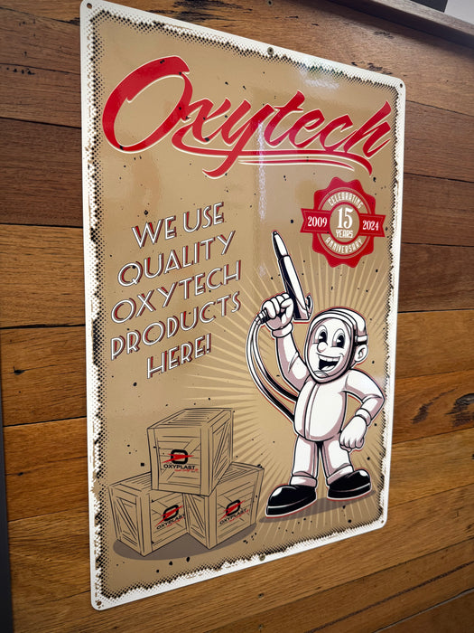 OXYTECH 15TH ANNIVERSARY VINTAGE TIN SIGN - 600 X 400MM